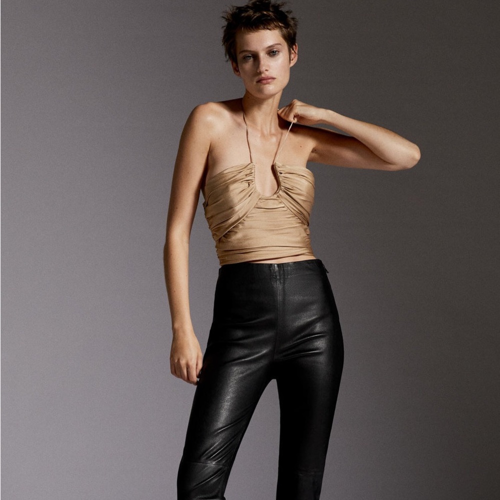 Zara Tan Ruched Crop Top - Picture 5 of 14